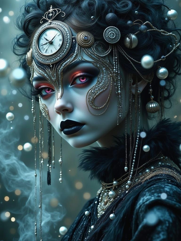 Art Deco Black Swan with Pearls and Feathers