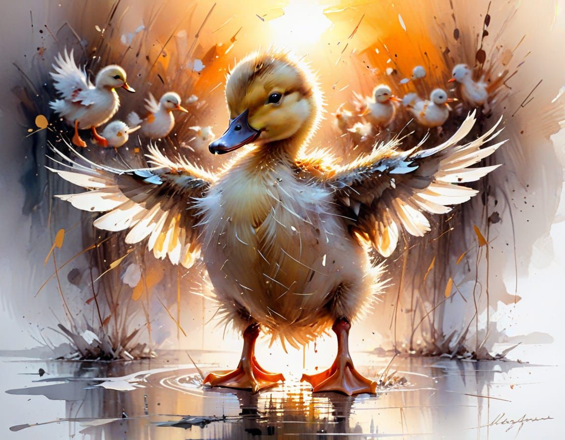 Dancing Duckling in Watercolour Style
