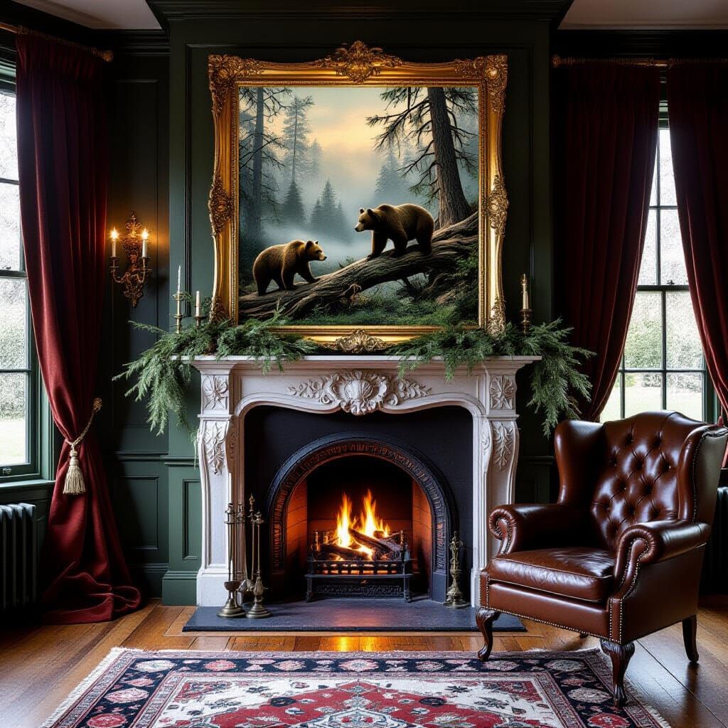 Victorian Living Room with Surreal Forest Painting