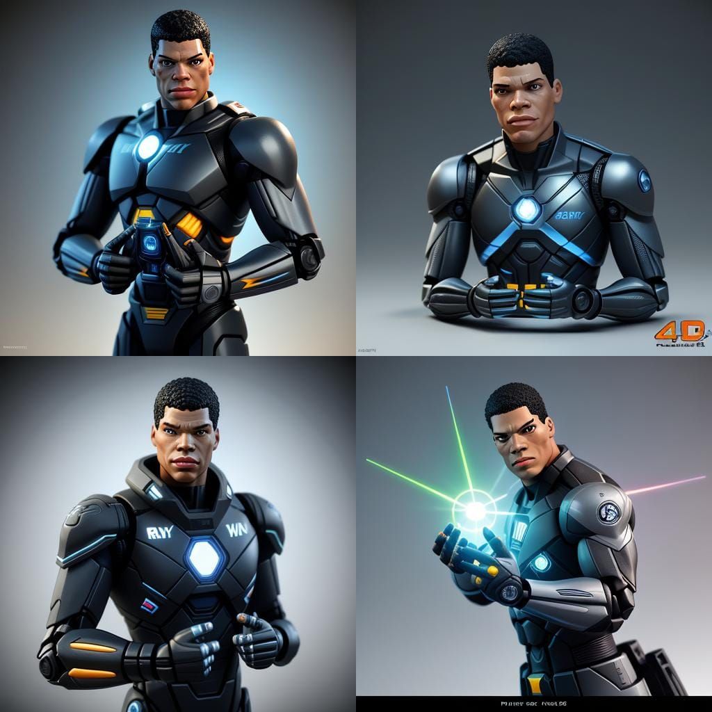 Cyborg Action Figure in Hand: 3D Digital Art