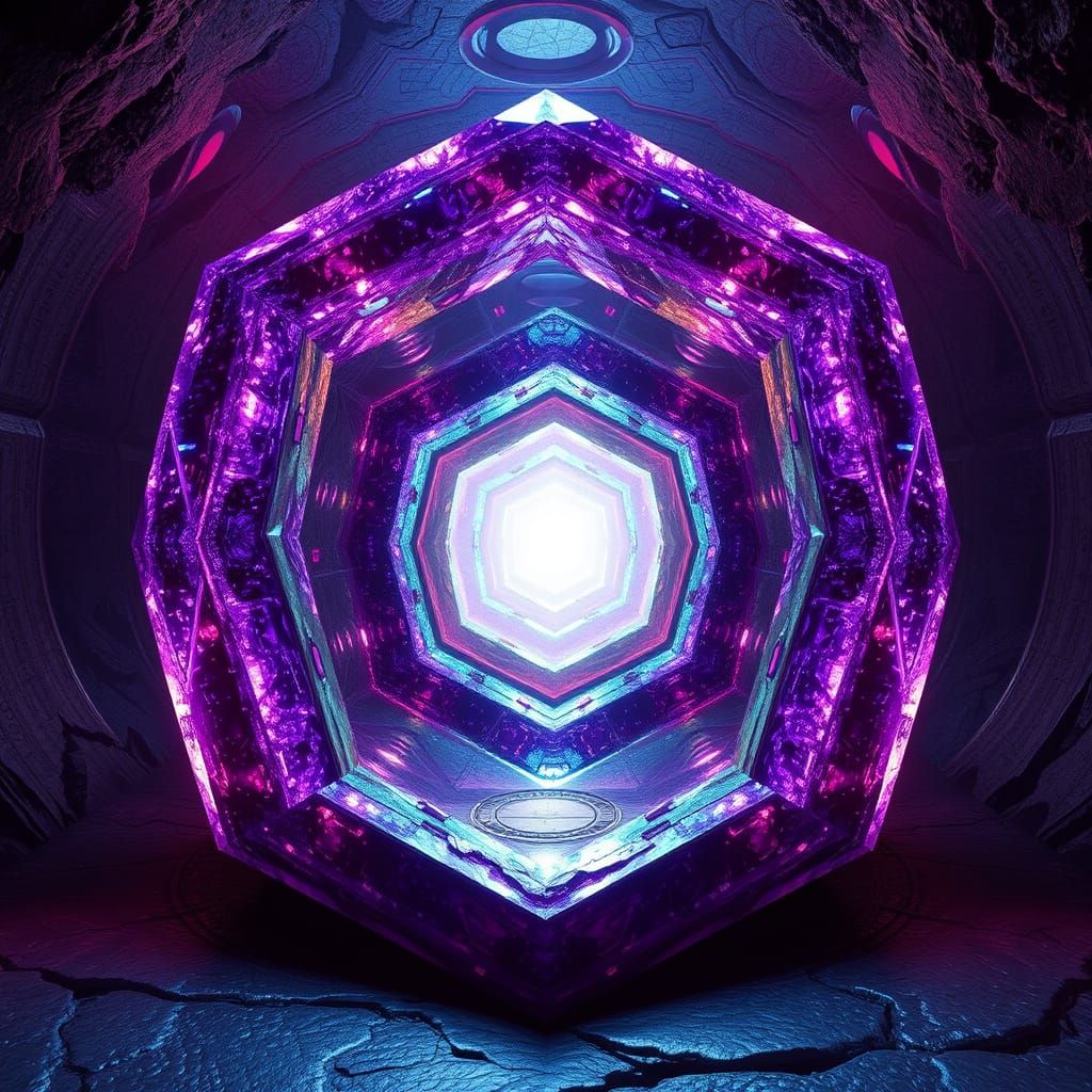 Glowing Crystal Ark with Pulsing Inscriptions