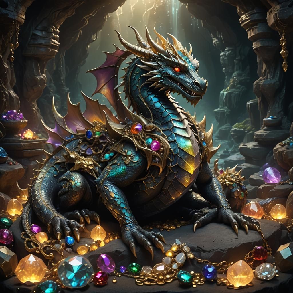 Jeweled Dragon on Treasure Mound in Mystical Cave