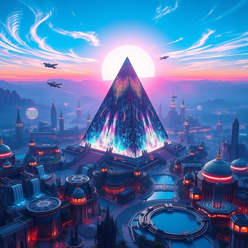 Majestic Xylonia-IV Pyramid in Futuristic Cityscape