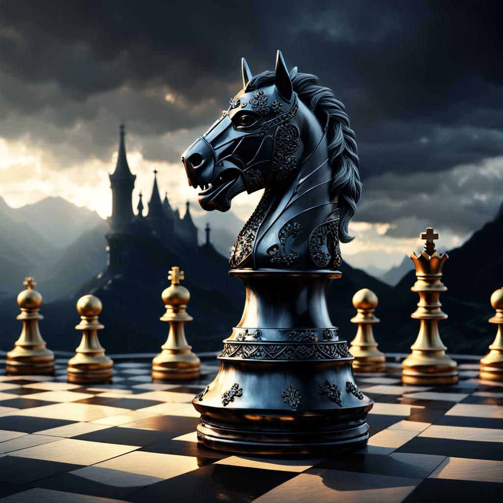 Diamond Black Knight Chess Piece: Digital Matte Painting