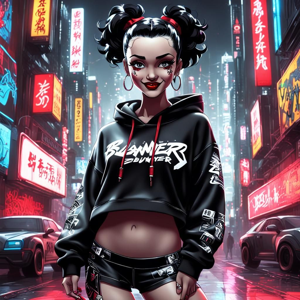 Betty Boop in Cyberpunk Style with Red Lipstick