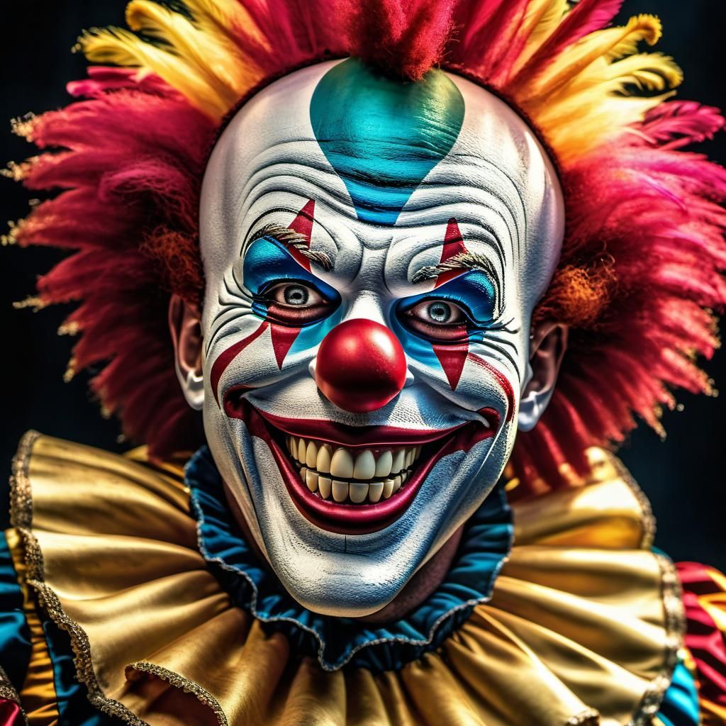 Laughing Clown Portrait with Circus Background in 8K