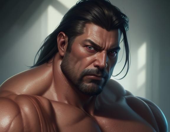 Handsome daddy muscular muscle Man with massive realistic ey...