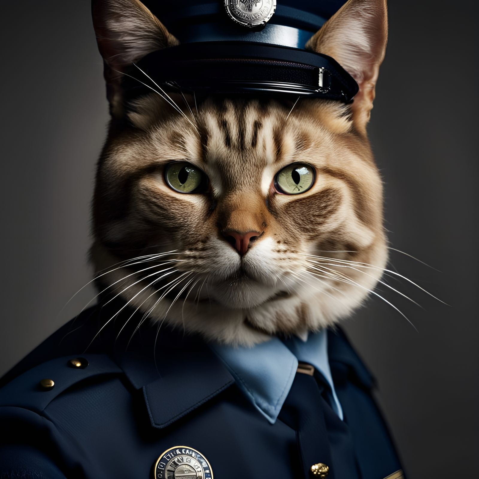 Police Cat Portrait in Professional Photography Style