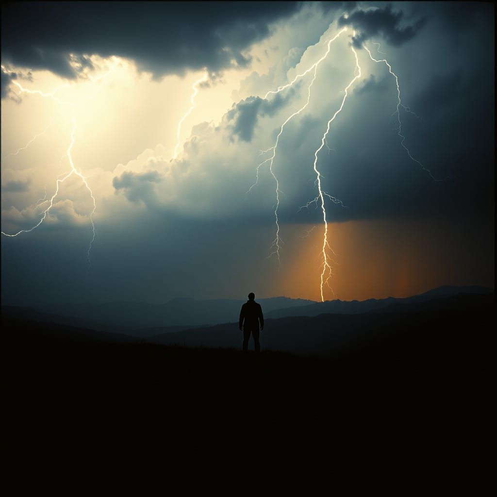 Cinematic Storm Landscape with Lone Figure