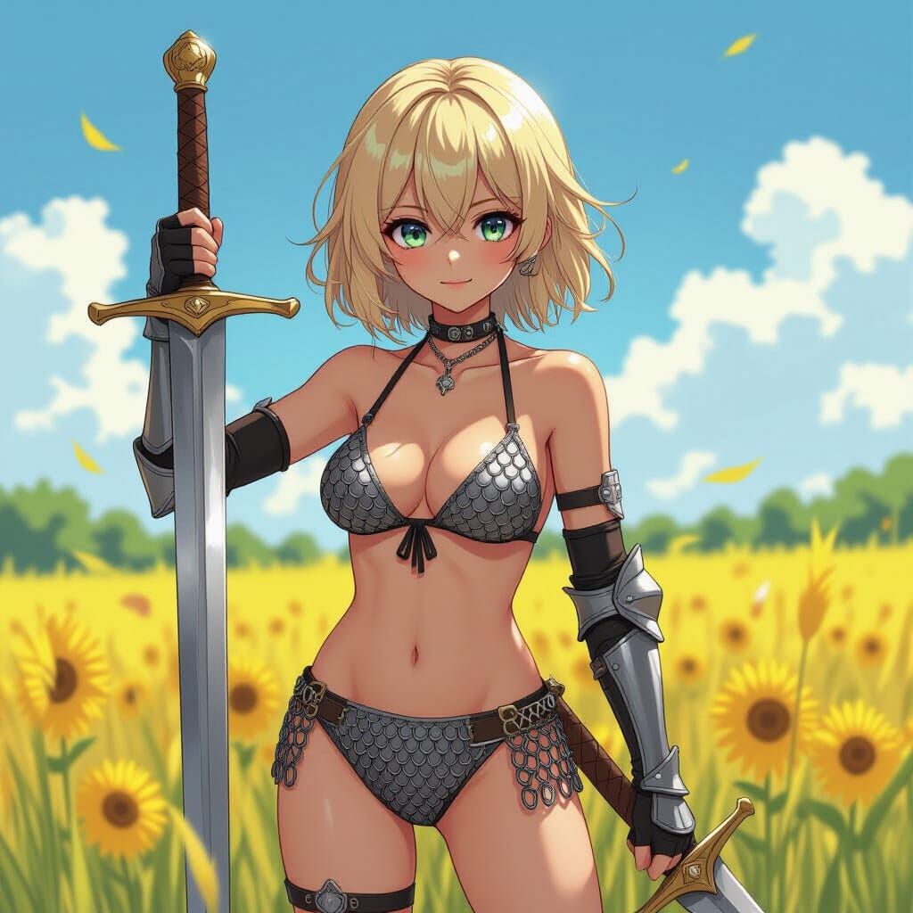Anime Emo Woman with Sword in Field