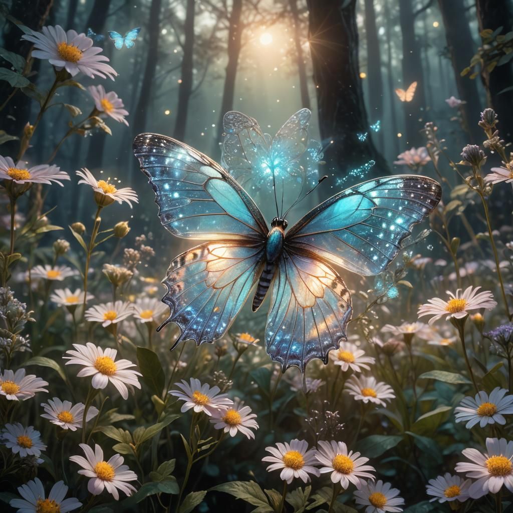 A hyper-realistic digital artwork of a delicate, transparent...