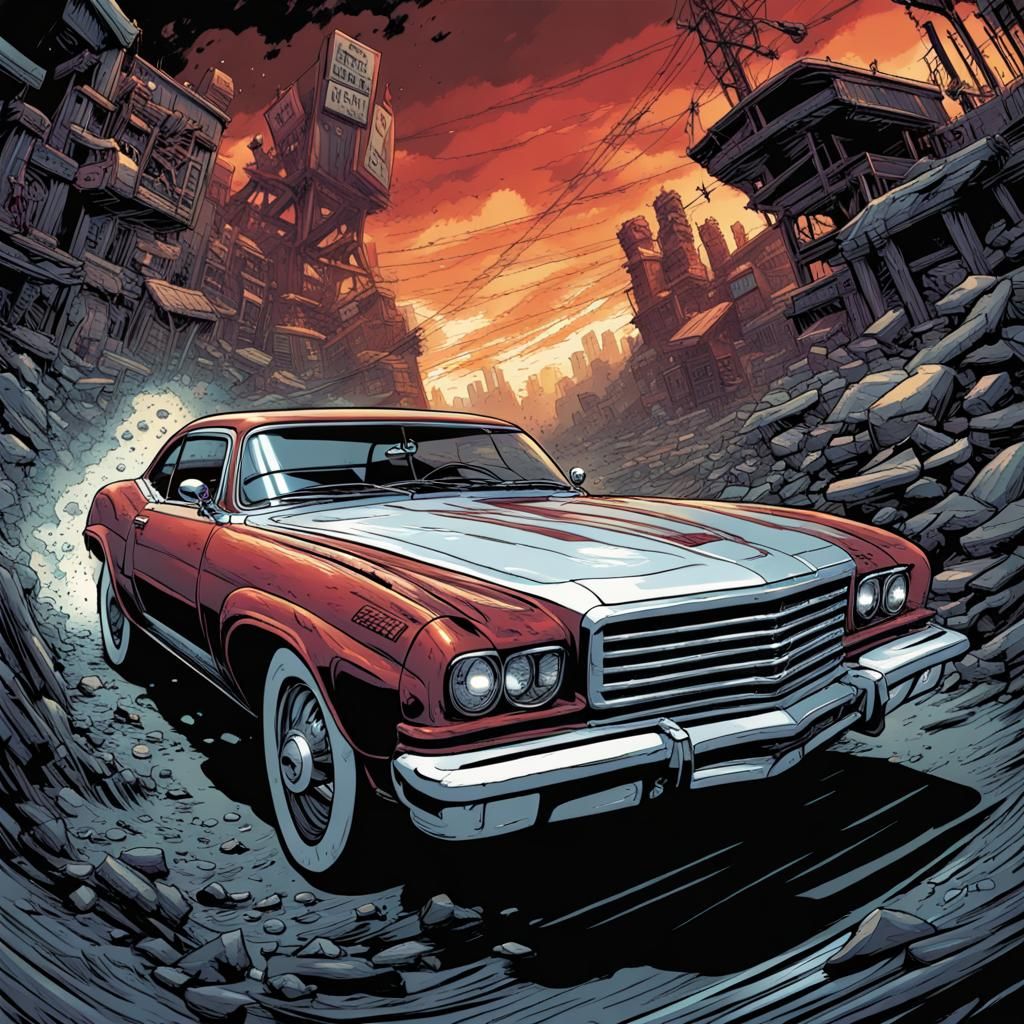 Car Collision T-Shirt Design in Comic Book Art Style