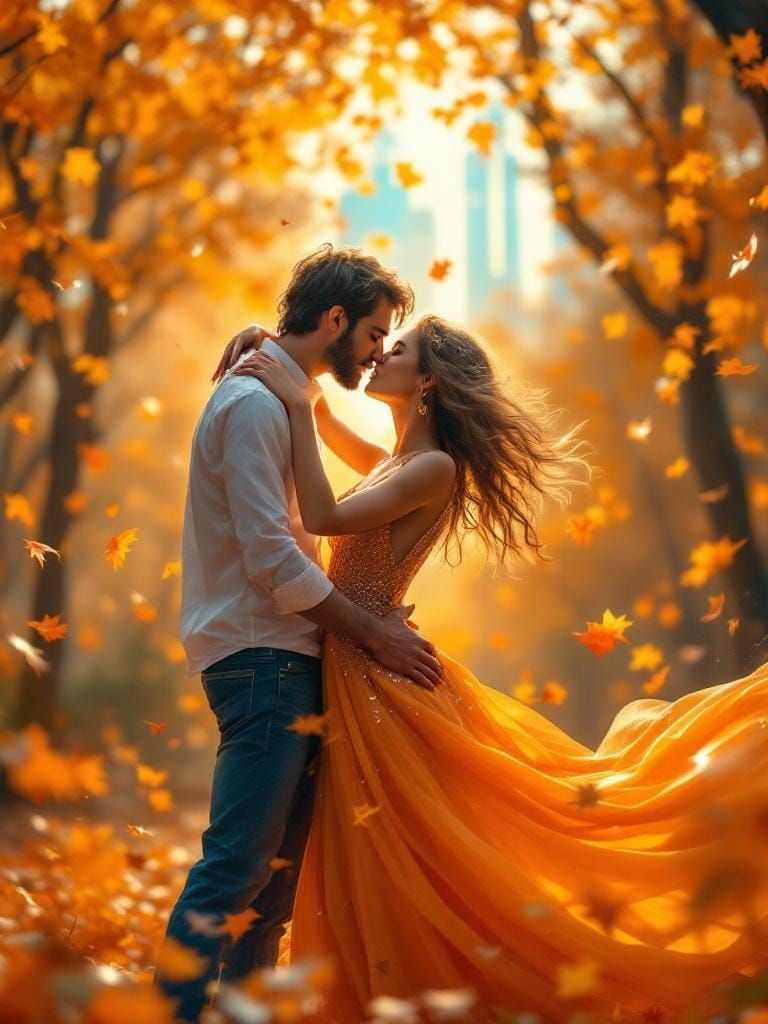 Passionate Dance in Autumnal Sunset Landscape