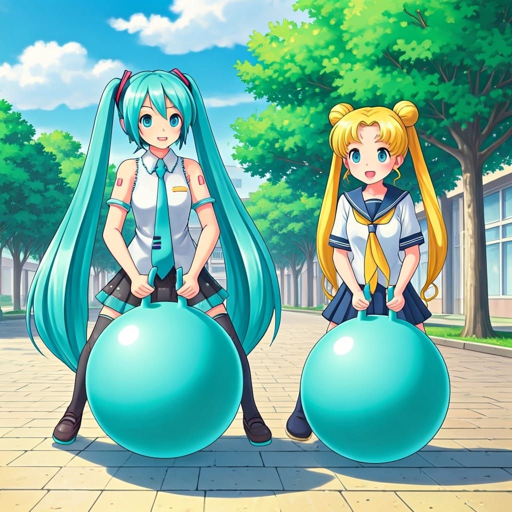 Hatsune Miku and Usagi Tsukino in Ghibli Style