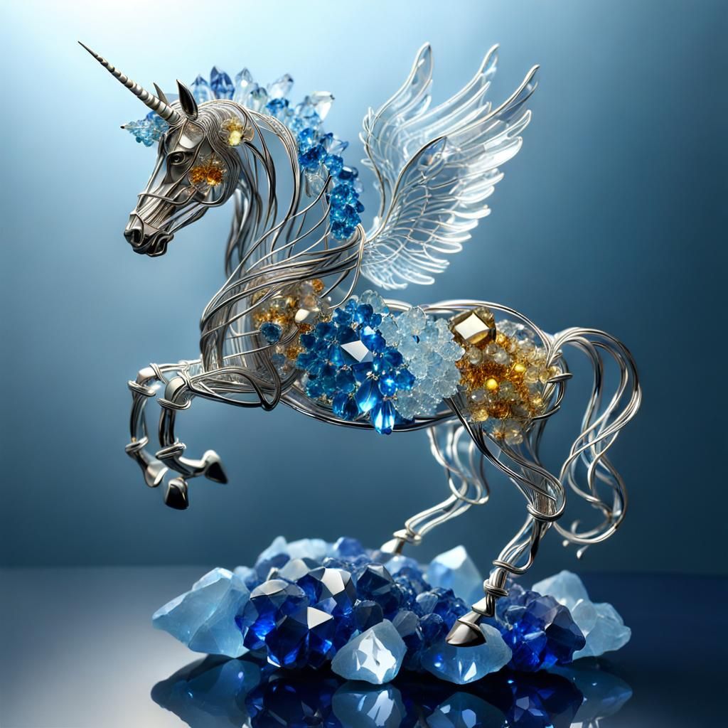 Wire and Crystal Unicorn Figurine in 8K