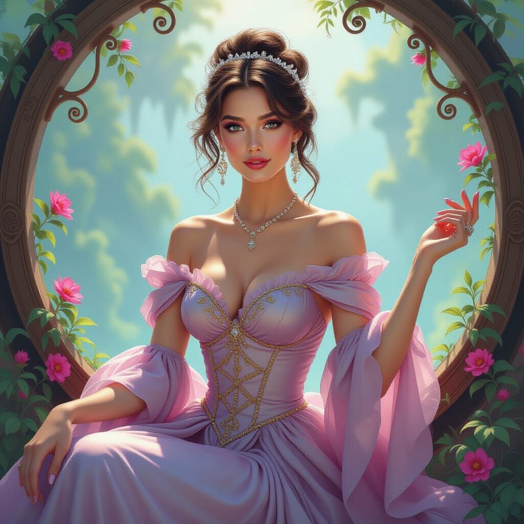 Elegant Woman Posing in Dreamlike Environment