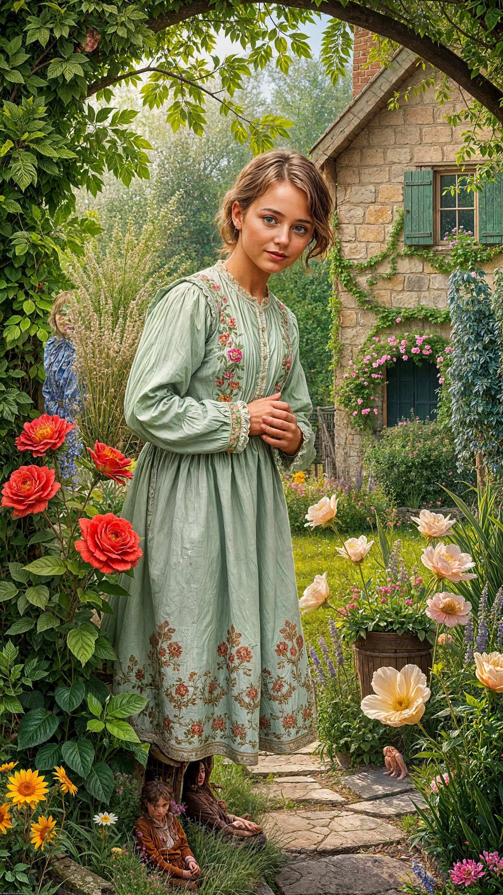 Vintage Woman in a Cottage Garden