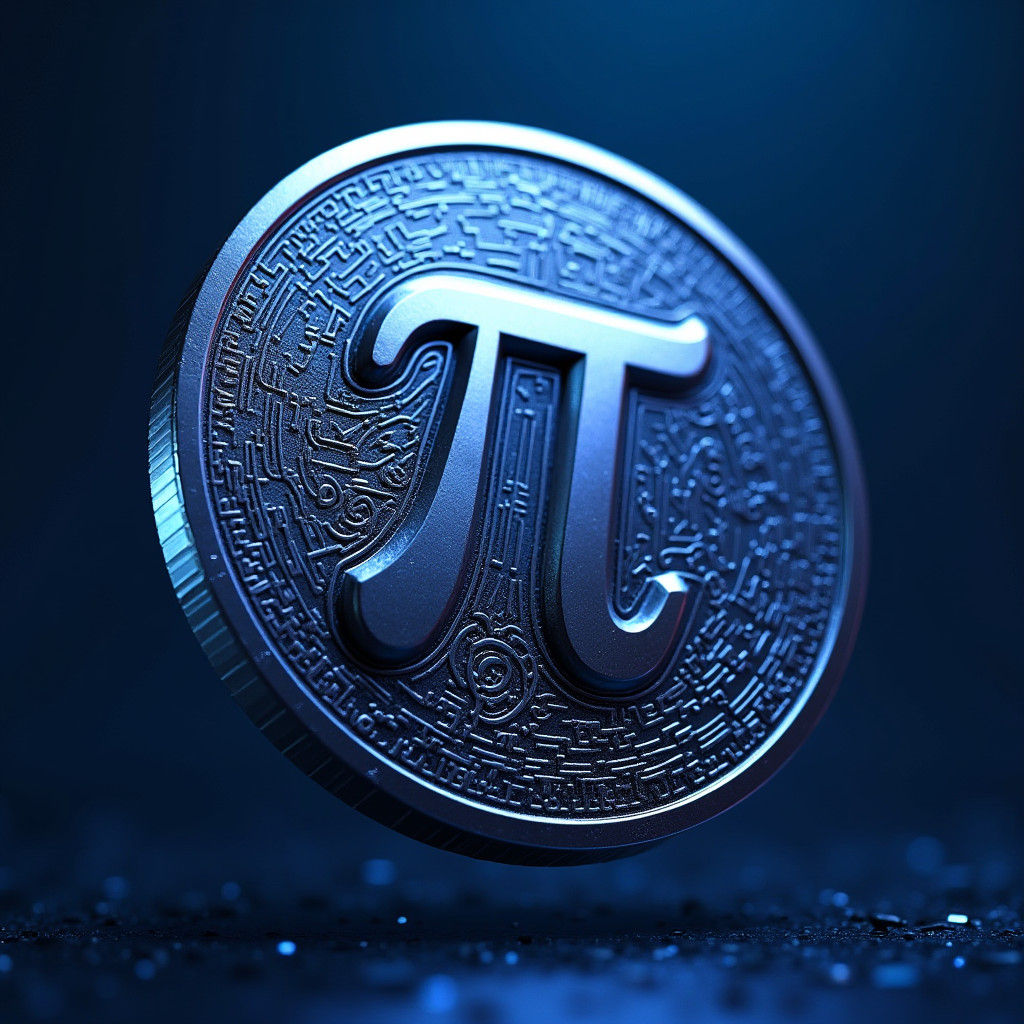 Metallic Pi Coin in Futuristic Digital Realm