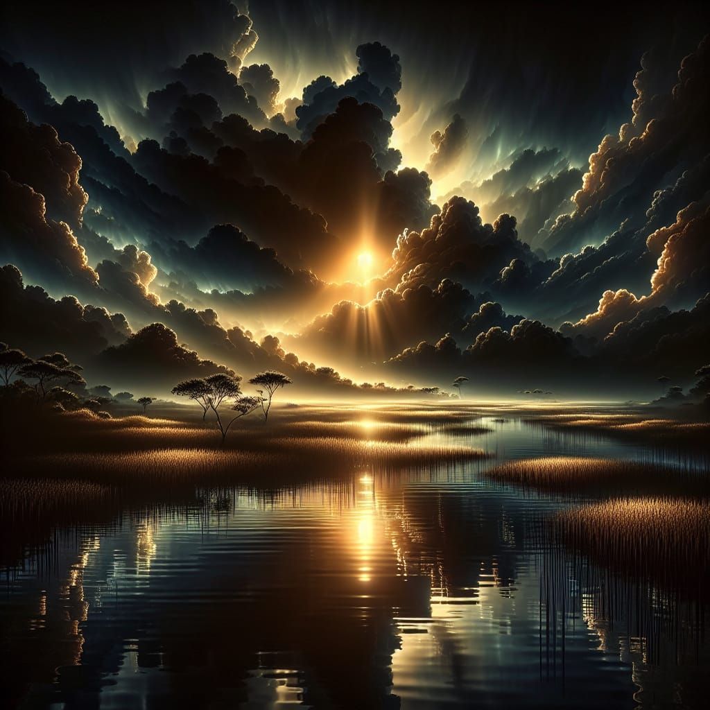 Fantastical Wetland Landscape at Sunrise