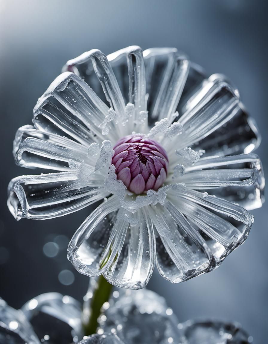 Macro Photograph of a Clear Ice Flower