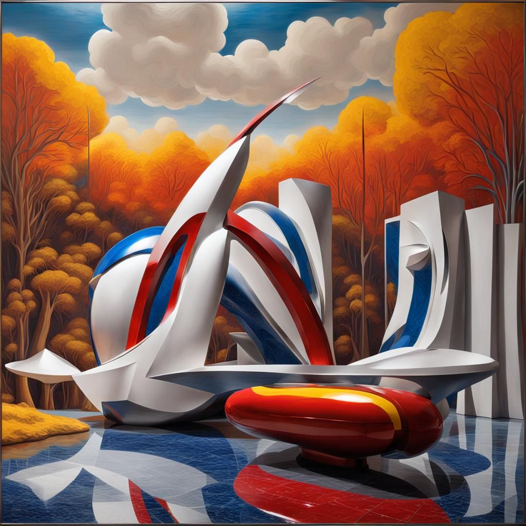 Futuristic Art Deco Sculpture in Museum