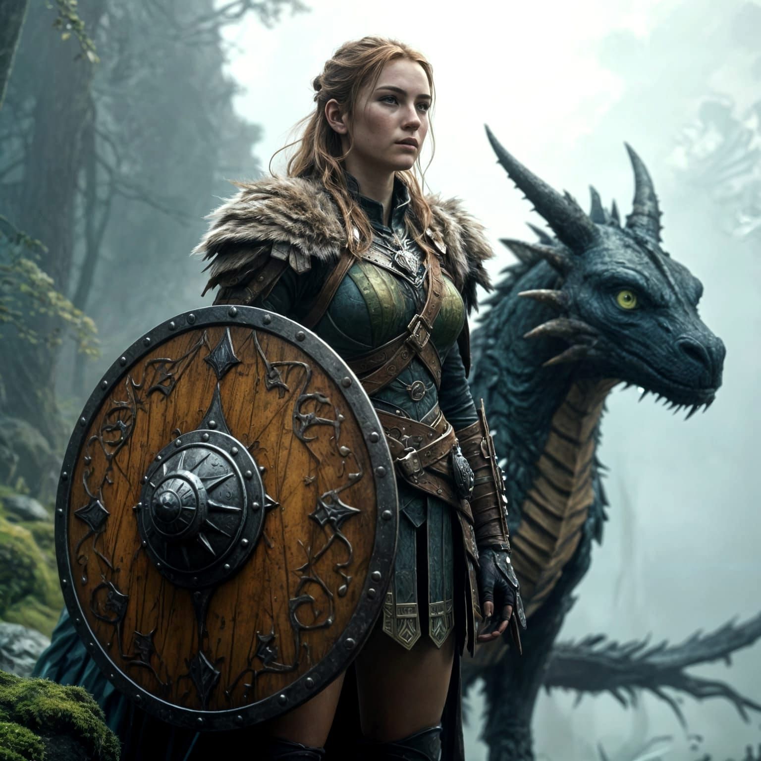 Epic Fantasy Warrior Maiden in Realistic Skyrim and Magic th...