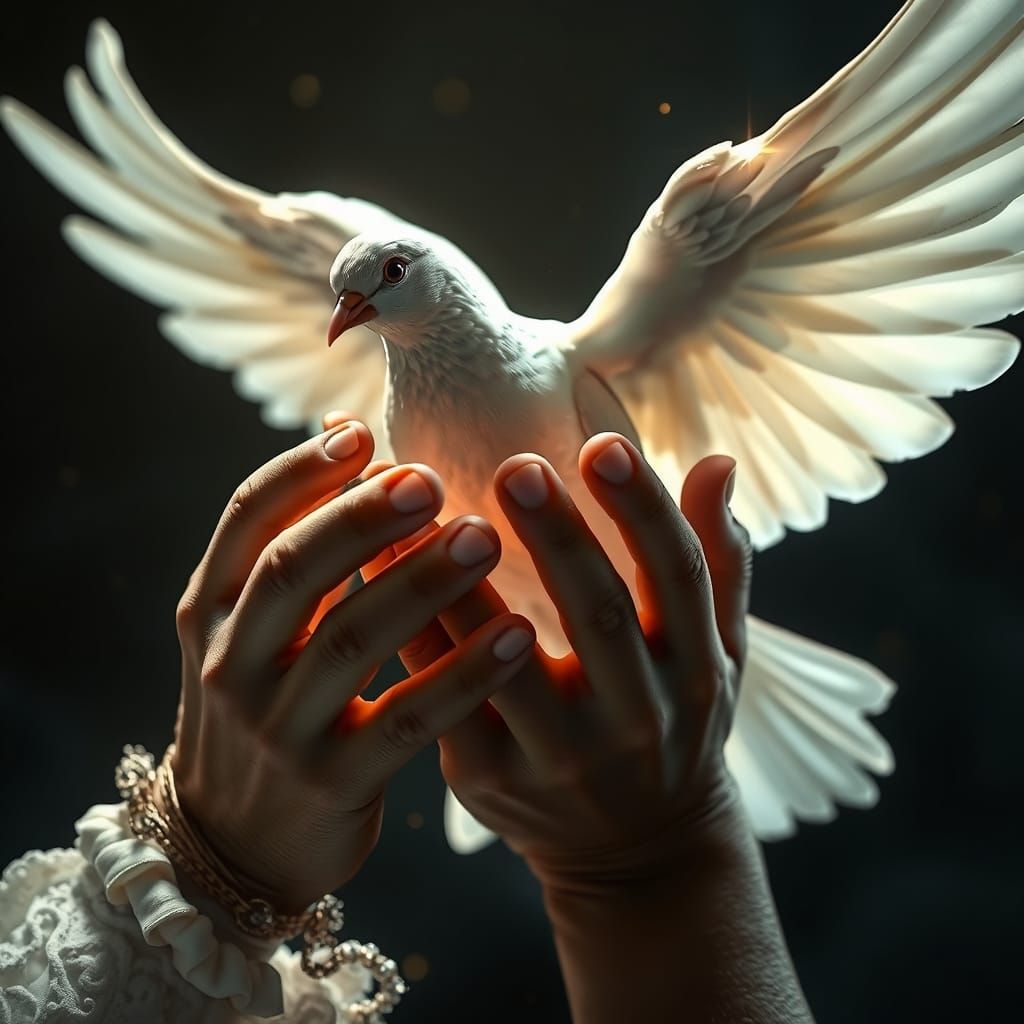 Angel Holds a Dove in Ethereal Realism