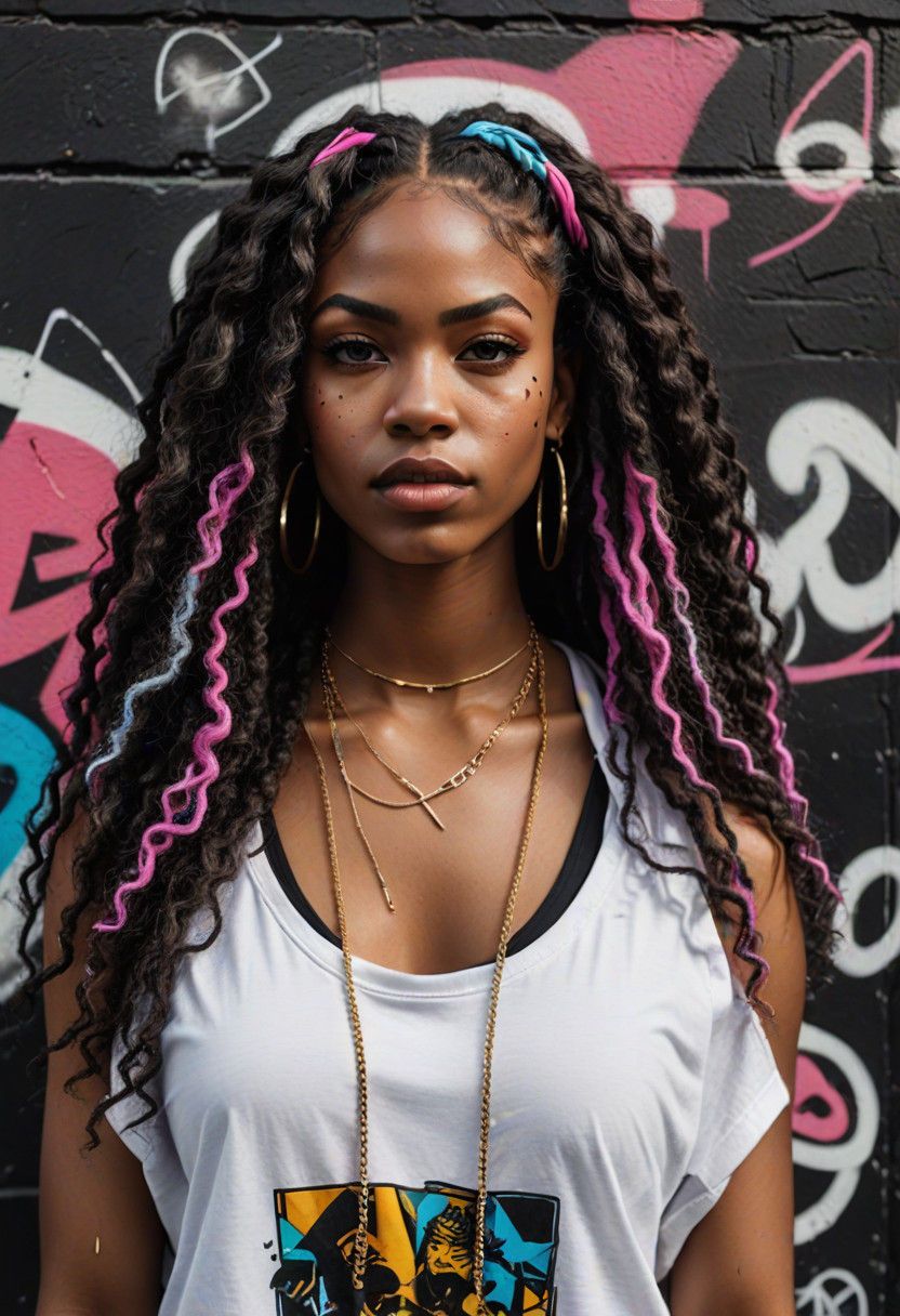 Vibrant Street Art Portrait in Afro-Punk Style