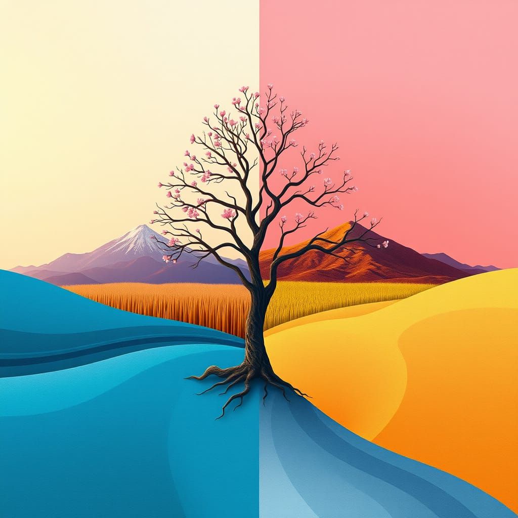 Converged Seasons Landscape with Tree-Like Figure