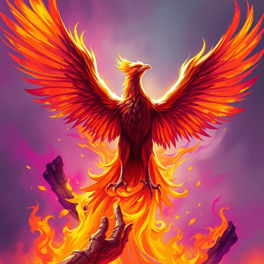 Majestic Phoenix Rising in Fiery Abstract Style