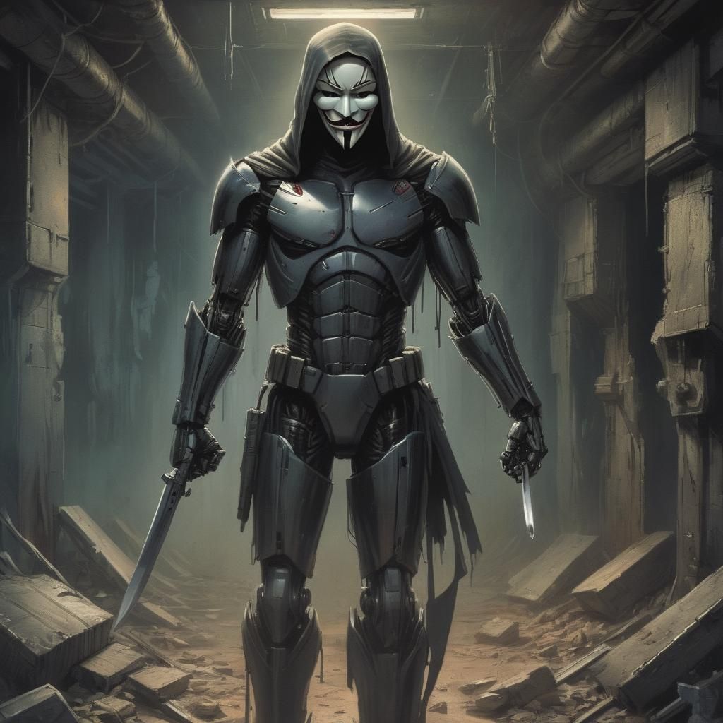 Robotic V for Vendetta in Comic Book Style