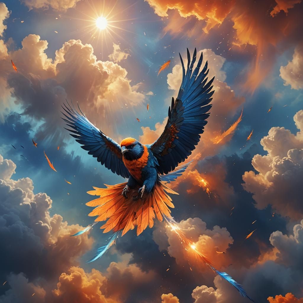 Vibrant Bird in Stunning Sky: Digital Matte Painting