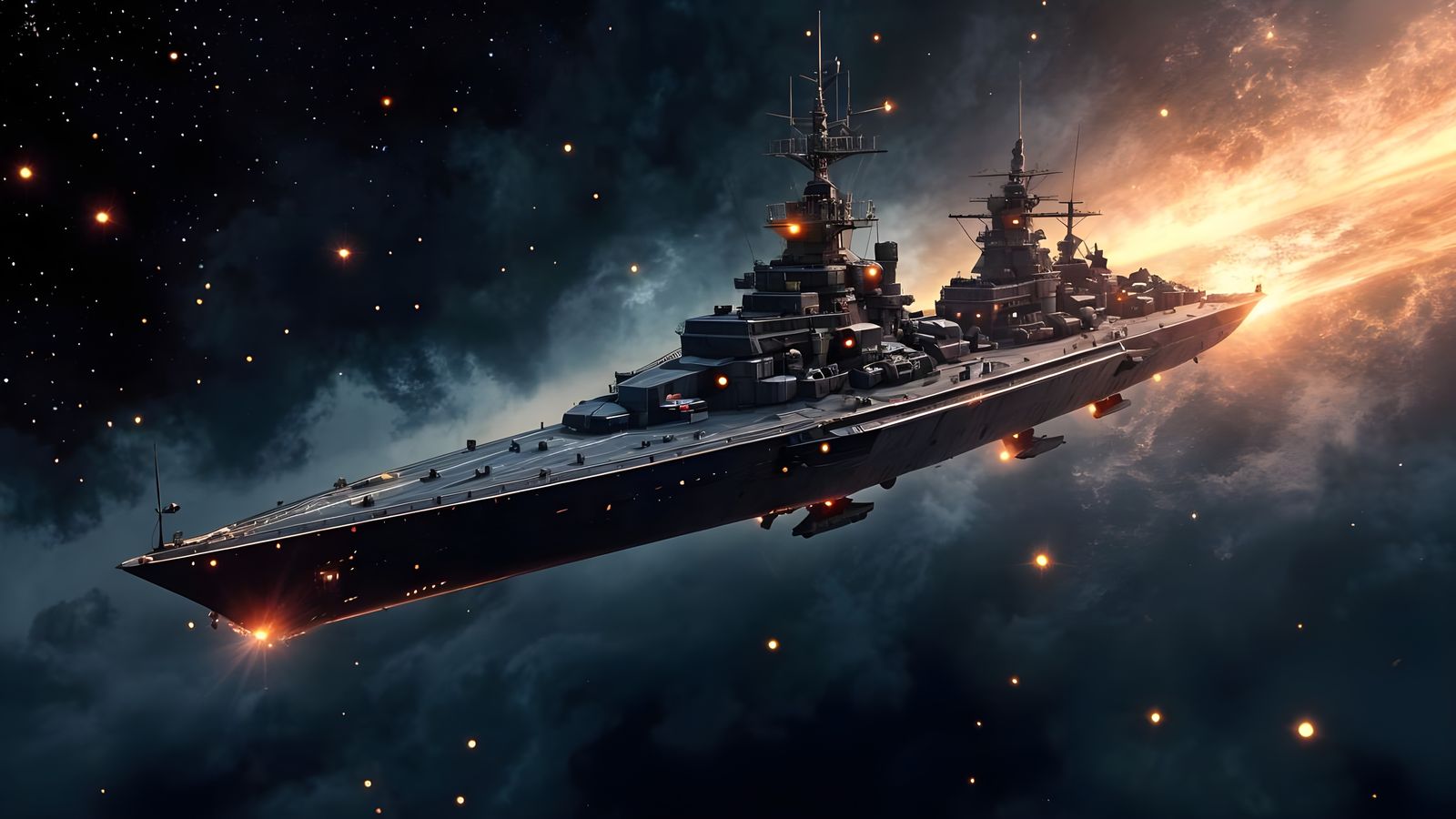 the space battleship bismarck flies to infinity and much fur...