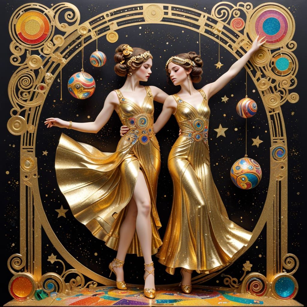 Klimt Style Disco Dance with Rainbow and Star Wars Elements