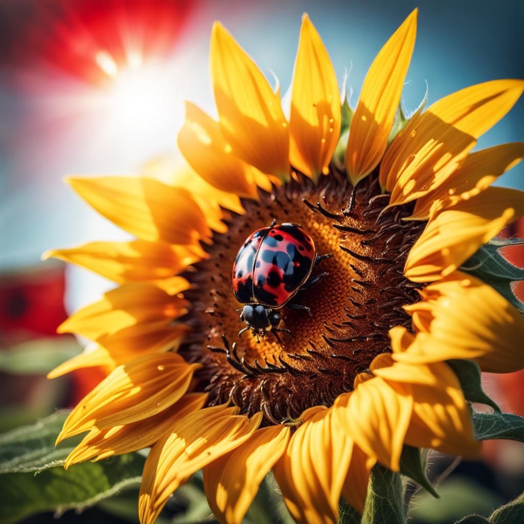 Ladybug and Sunflower Macro Photography