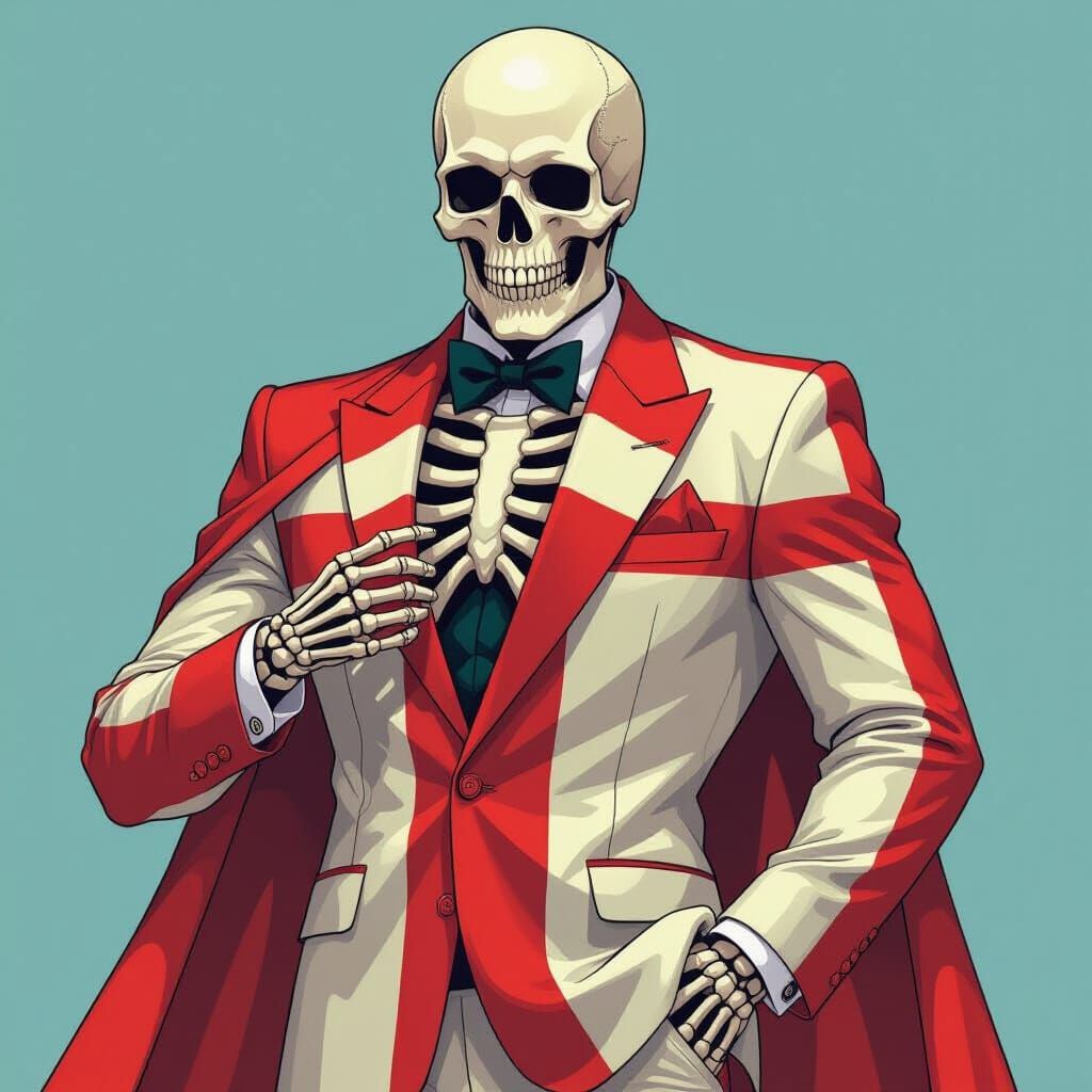 Skeleton in St George Suit, Vibrant Character Design
