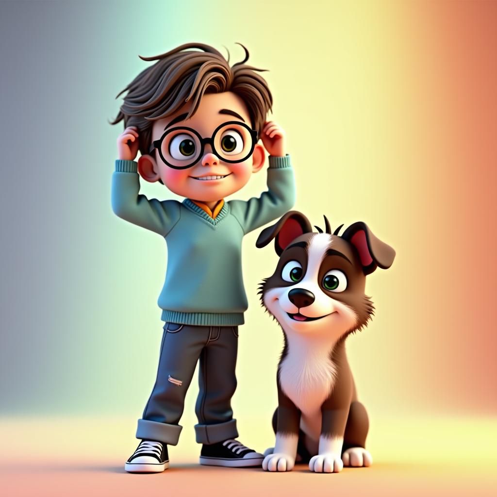 Boy and Puppy in 3D Rendered Pixar Style