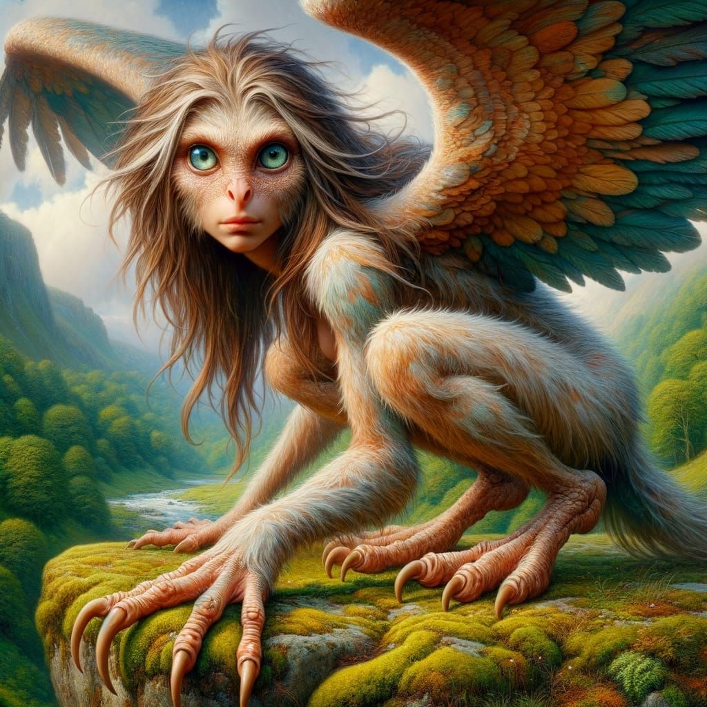 Fantasy Harpy Creature in Vivid Oil Painting Style