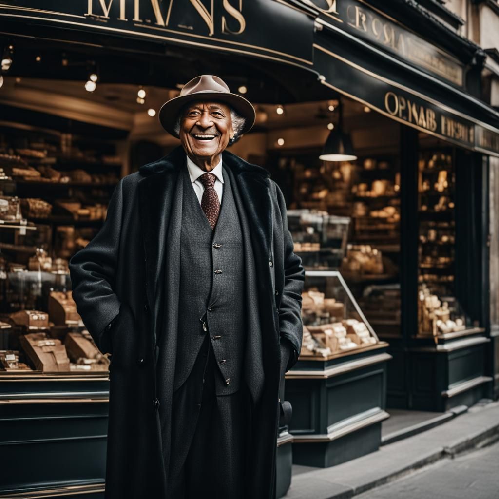 Smiling Old Man in Expensive Clothes