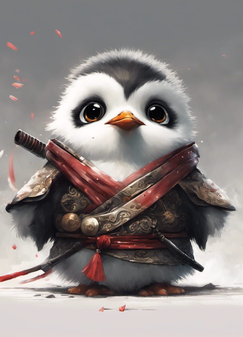 Cute samurai penguin