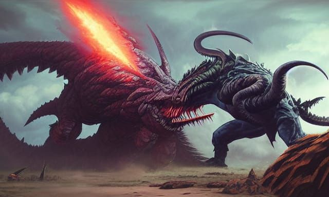Monstrous Dragon Battle in Sinister Fantasy Style