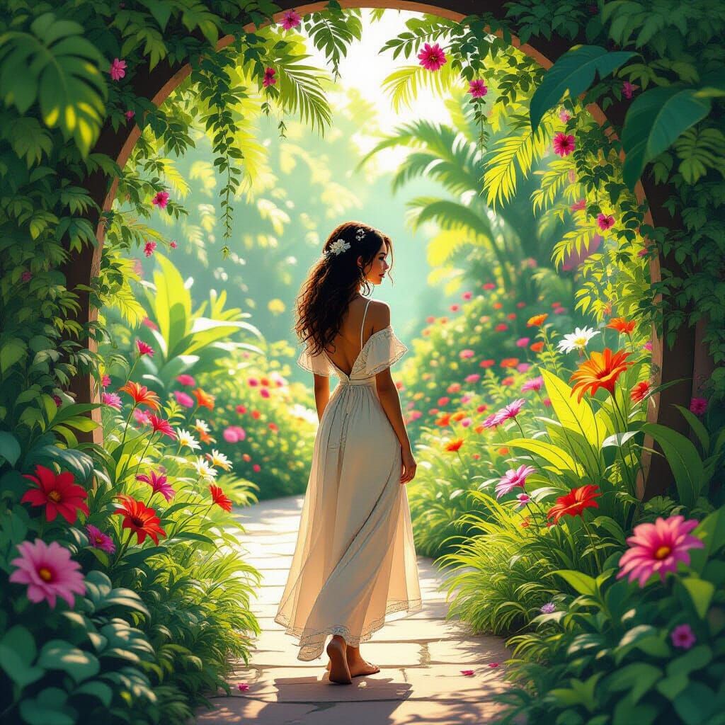 Woman in Whimsical Garden Art, Troya Style