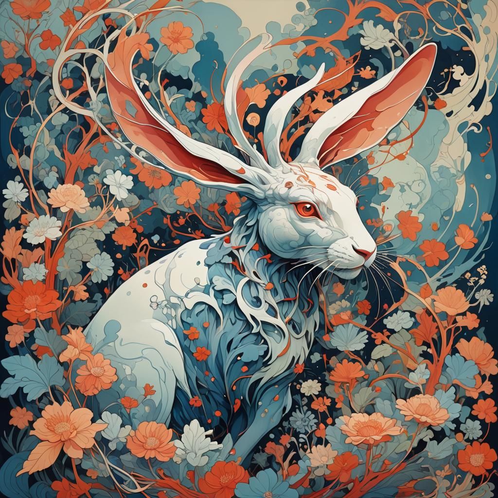 Abstract Spirit Rabbit Art in Surreal Style