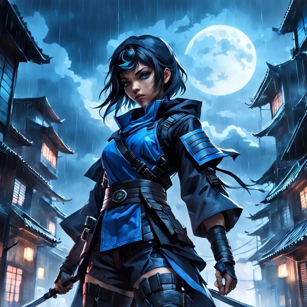 Cyberpunk Ninja Assassin in a Foggy City