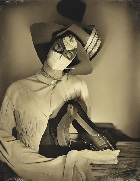 Dystopian Film Noir Masked Figure in Gothic Style