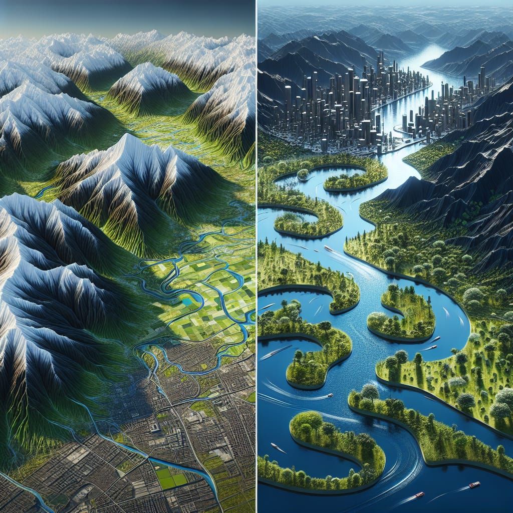 Detailed 3D Topographic Map of Diverse Landscape