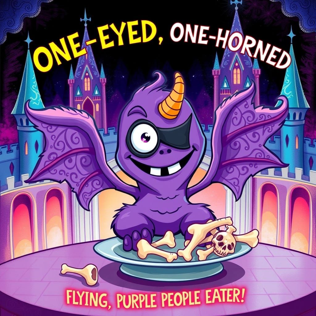 Whimsical Purple Monster in a Magic Castle