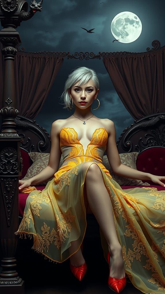 Ethereal Gothic Vampire Goddess in Velvet Luxury