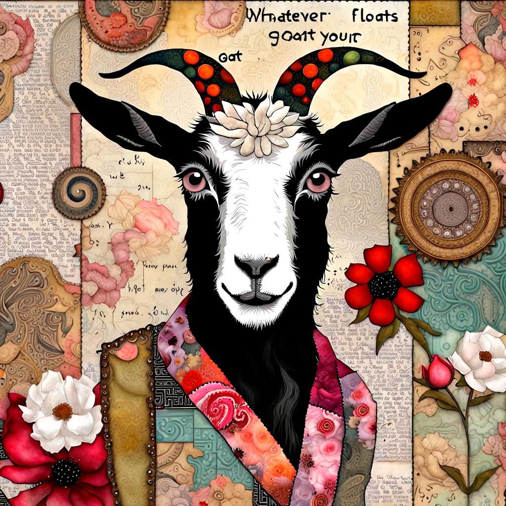 Groovy Goat Collage with Ladybug and Peonies