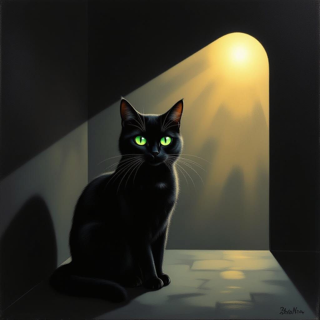 Surreal Three-Eyed Cat in Eerie Light